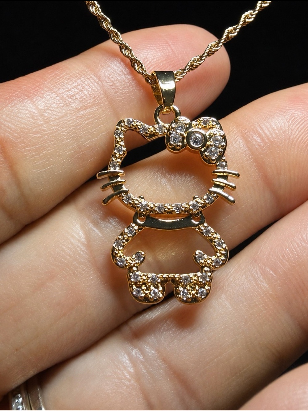 Gold Filled Crystal Cat Pendant Necklace - Women Jewelry